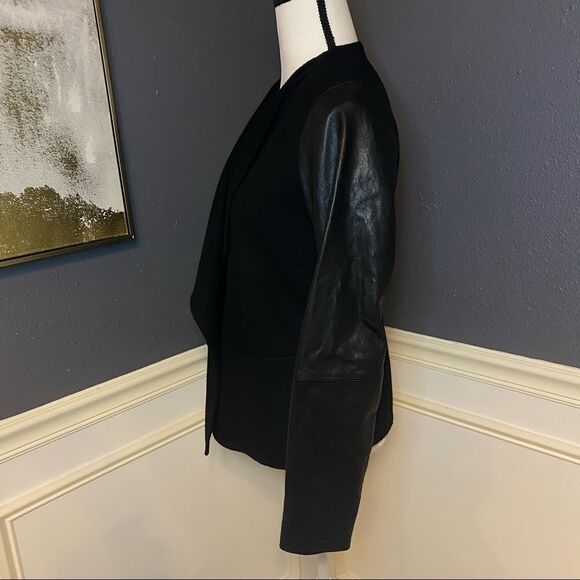 Vince Leather Sleeve Boiled Wool Jacket - Picture 6 of 12